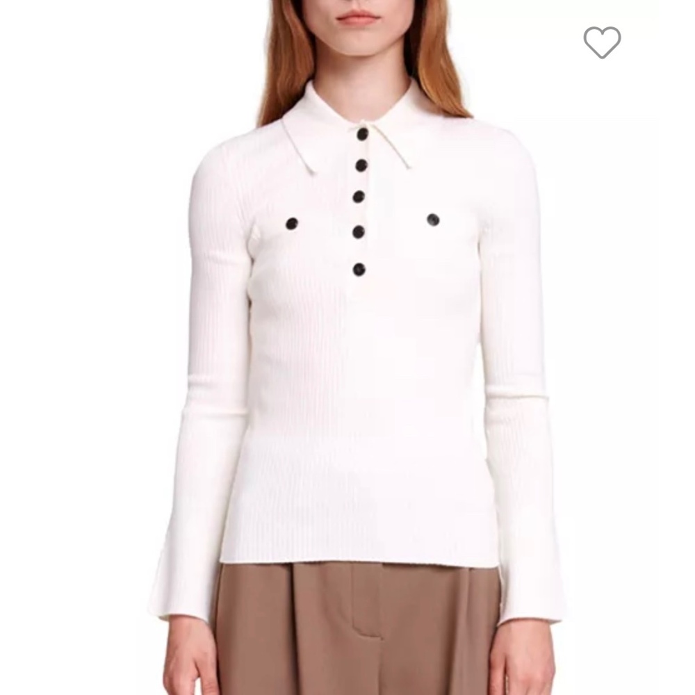 Maje Ribbed Knit Polo Shirt